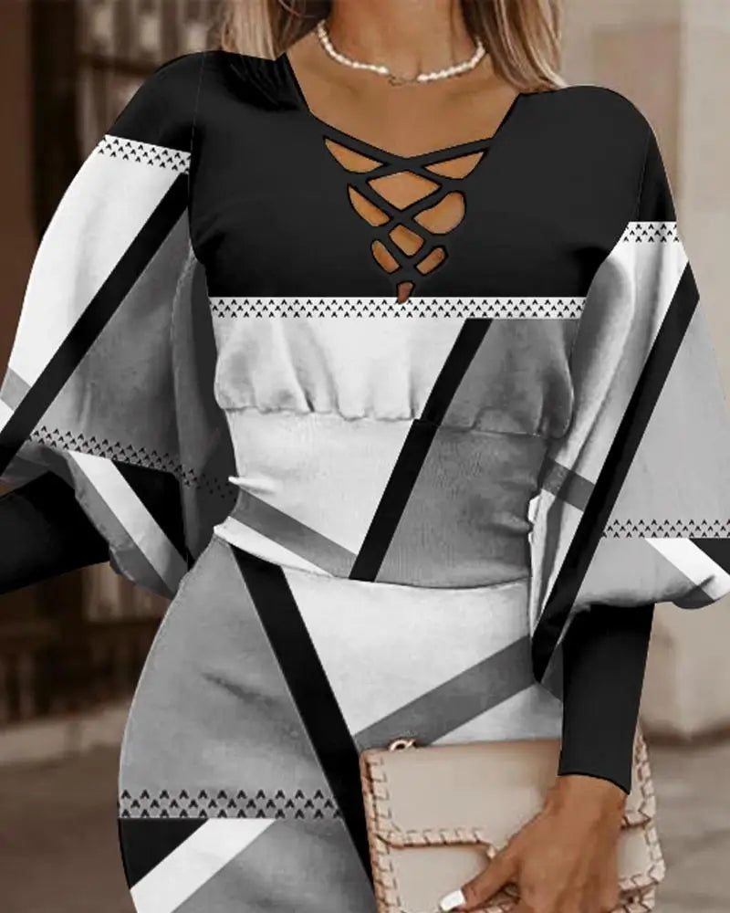 Dresses for Women 2022 Summer Autumn Fashion Casual V Neck Long Sleeve Hollow Out Waist Pack Hip Dress