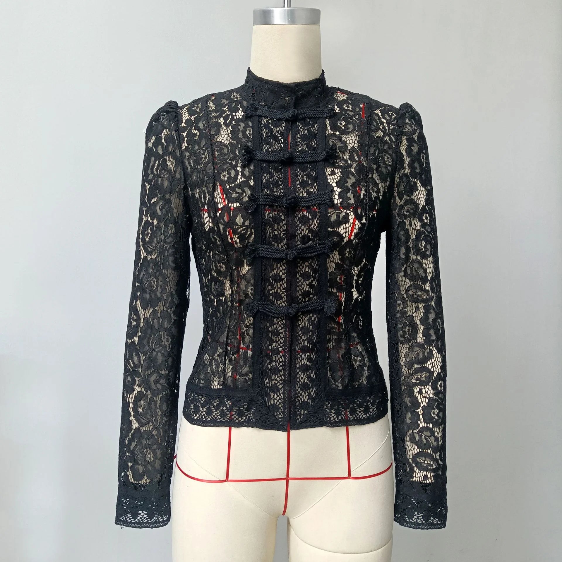 Tossy Summer Lace Printed Shirts Tops Female Hollow Out Fashion Commute Vintage See-Through Blouse Women's Lace Shrug Shirts New