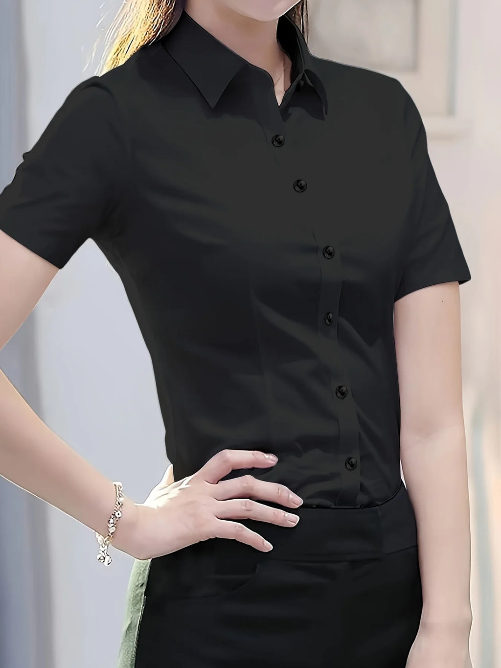Short-Sleeve Shirts for Women 2025 Summer New Elegant Female Clothing Basic Formal Dress Shirt Blouse Women OL Solid Ladies Tops