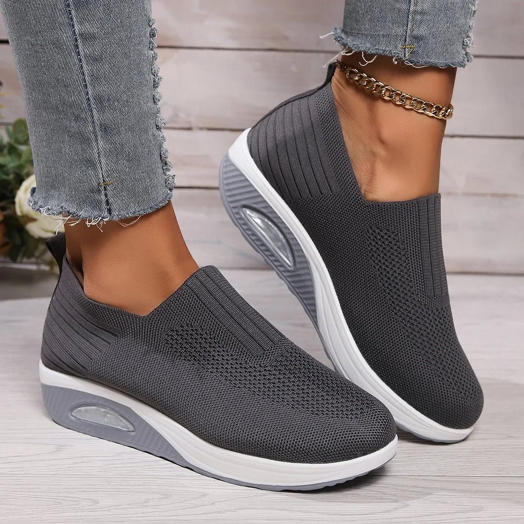 Summer Women's Shoes Fashion Breathable Air Cushion Sneakers Slip on Casual Comfortable Platform Wedge Vulcanized Shoes