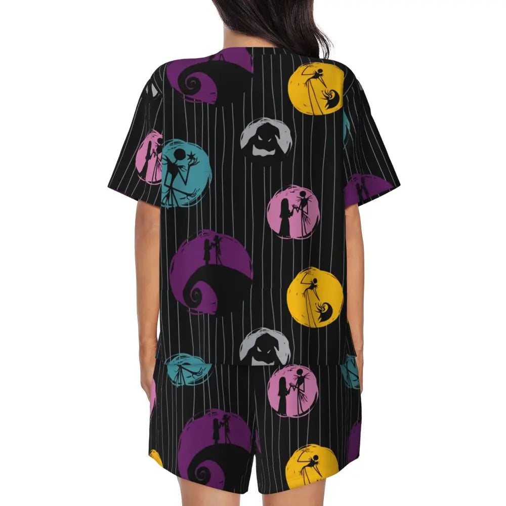 Women's Nightmare Before Christmas Jack Skellington Pajamas Set Printed 2 Piece Pjs Sets Short Sleeve Sleepwear Loungewear