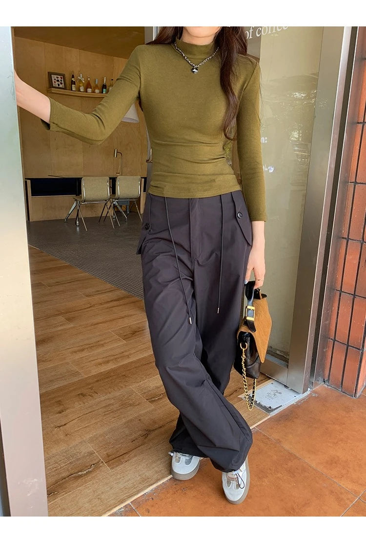 Autumn Winter Knitted Women's T-shirts 2025 New Long Sleeve Solid Half Turtleneck Korean Bottom Slim Short Tops Tee Female