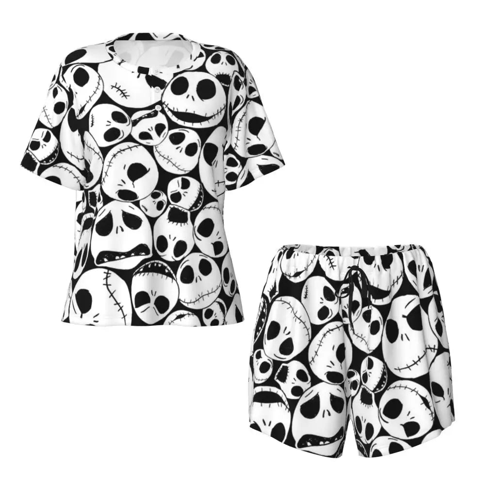 Women's Nightmare Before Christmas Jack Skellington Pajamas Set Printed 2 Piece Pjs Sets Short Sleeve Sleepwear Loungewear
