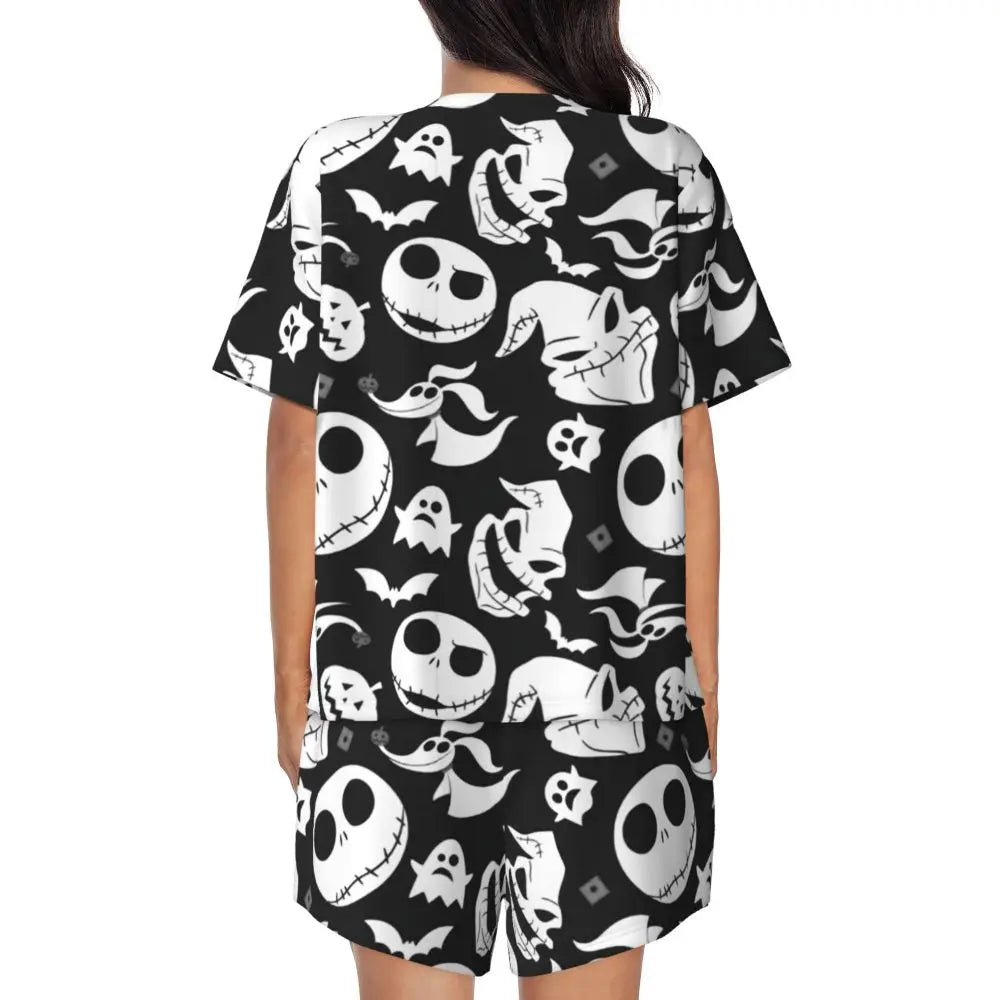Women's Nightmare Before Christmas Jack Skellington Pajamas Set Printed 2 Piece Pjs Sets Short Sleeve Sleepwear Loungewear