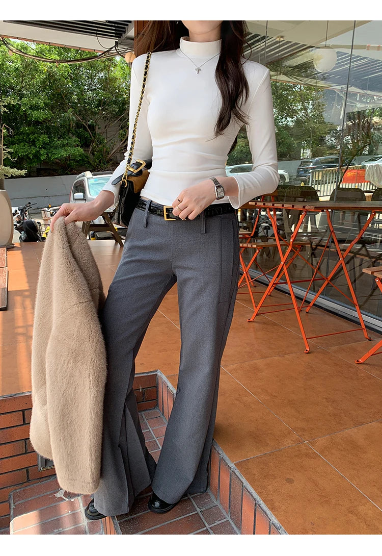 Autumn Winter Knitted Women's T-shirts 2025 New Long Sleeve Solid Half Turtleneck Korean Bottom Slim Short Tops Tee Female