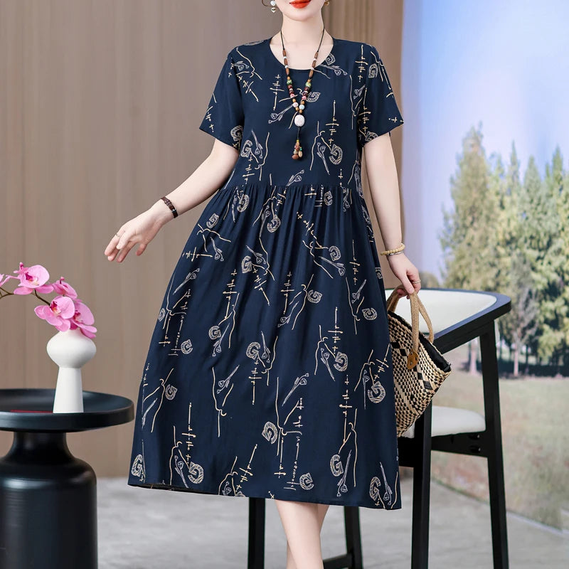 summer dress elegant clothing 2025 short sleeve  vintage floral new  dresses for women casual loose long