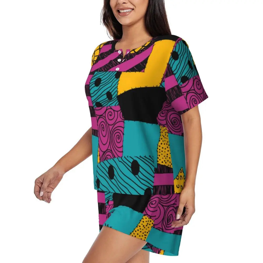 Women's Nightmare Before Christmas Jack Skellington Pajamas Set Printed 2 Piece Pjs Sets Short Sleeve Sleepwear Loungewear