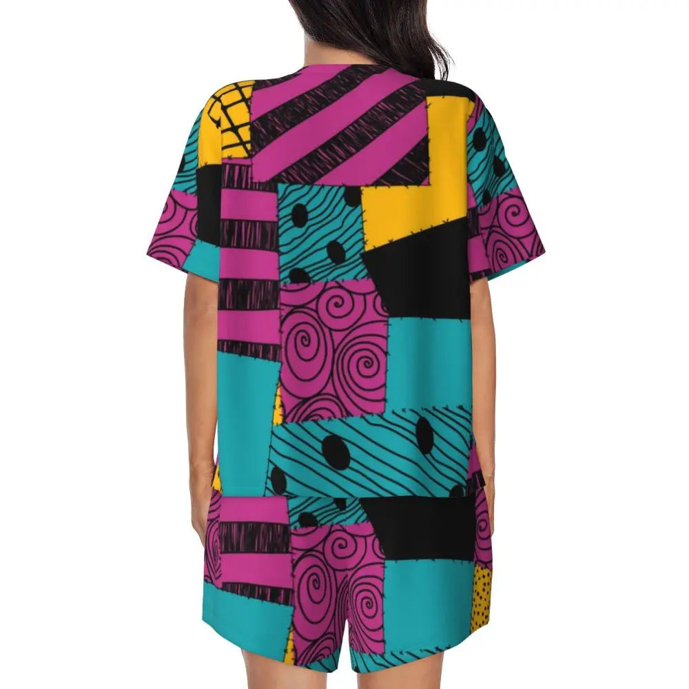 Women's Nightmare Before Christmas Jack Skellington Pajamas Set Printed 2 Piece Pjs Sets Short Sleeve Sleepwear Loungewear