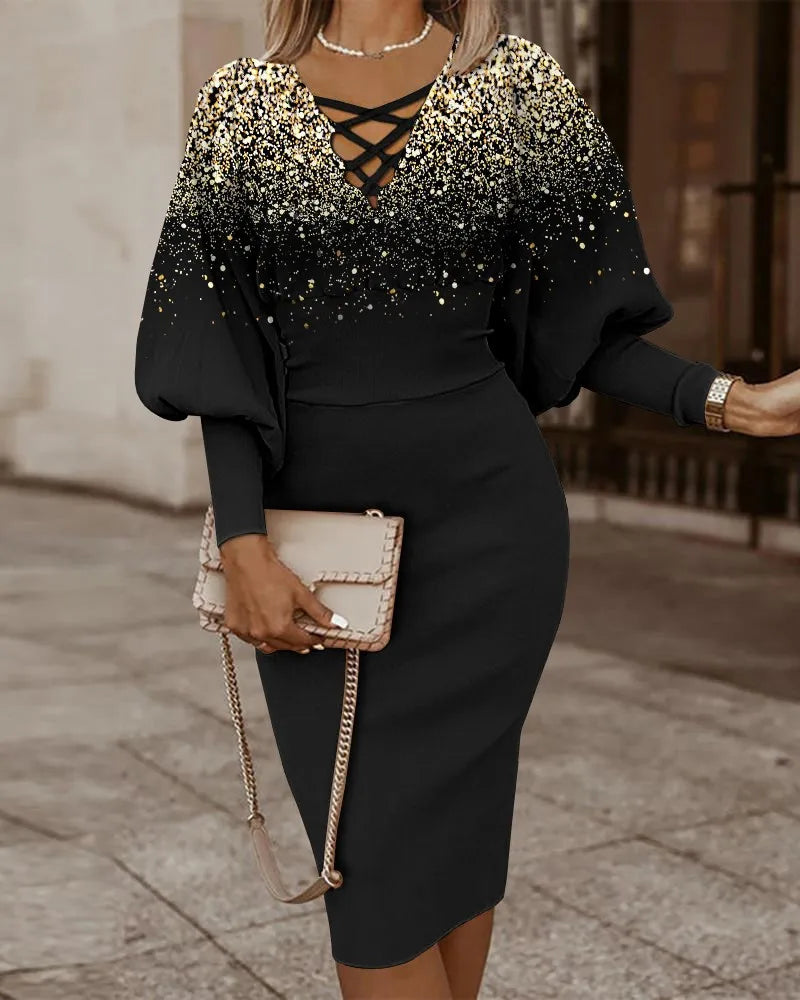 Dresses for Women 2022 Summer Autumn Fashion Casual V Neck Long Sleeve Hollow Out Waist Pack Hip Dress