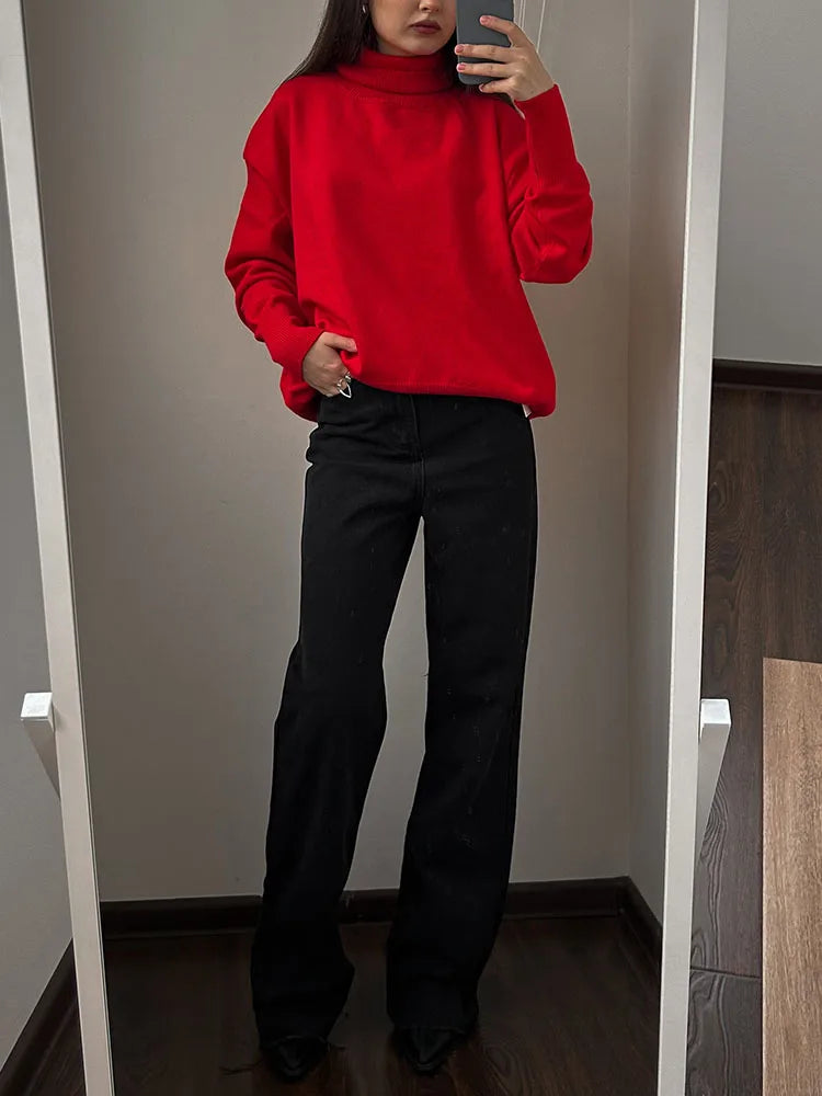 Basic Red Turtleneck Sweater Women Trends 2025 Winter Pullovers Oversize Sweater Woman Jumper Women's Turtleenck Sweaters Coffee