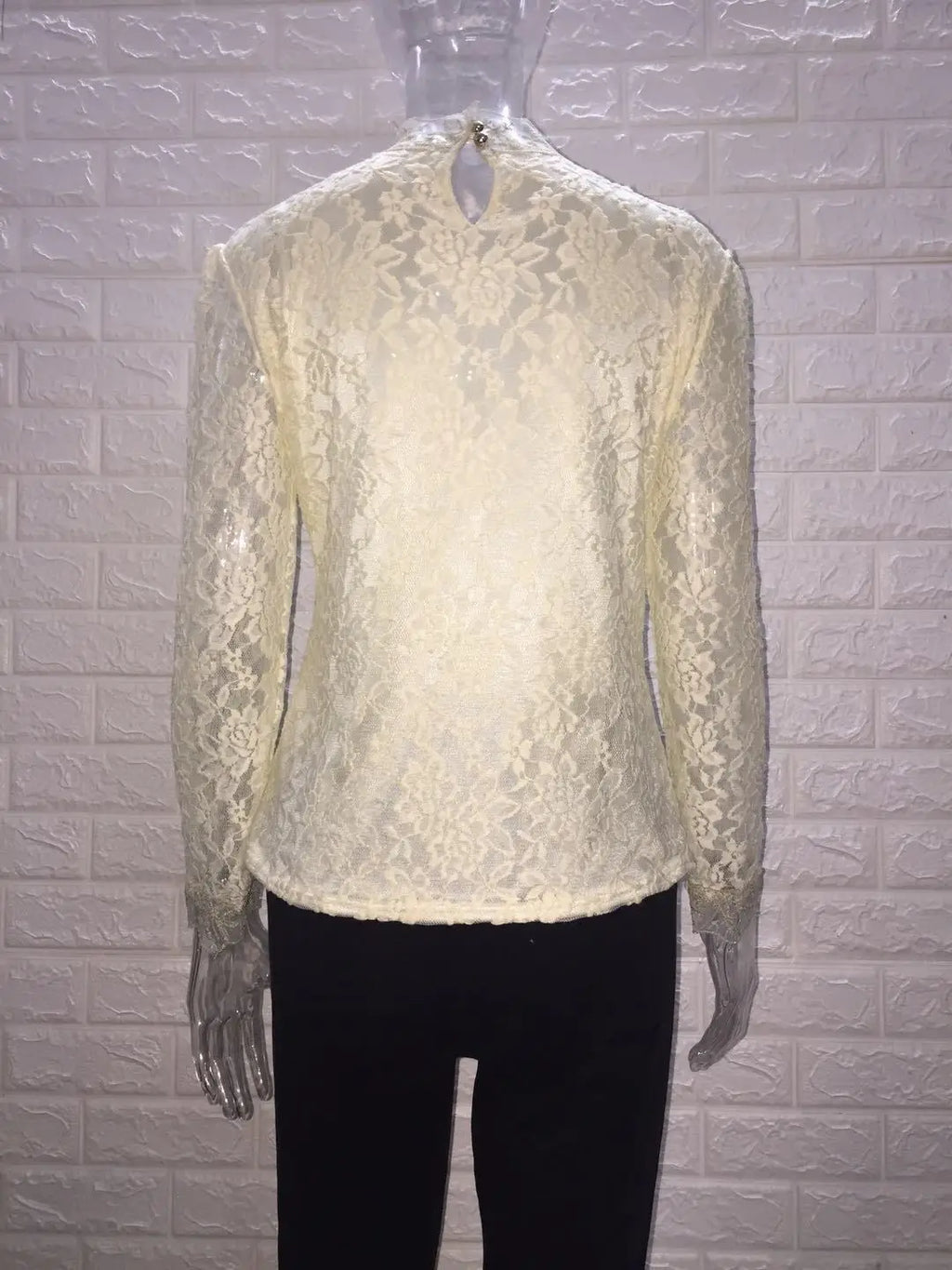 Women T Shirts Vintage Spring Winter Tees Autumn Lace Beads Hole Sexy Tops Warm Blouse Top Casual Full Long Sleeve Shirt