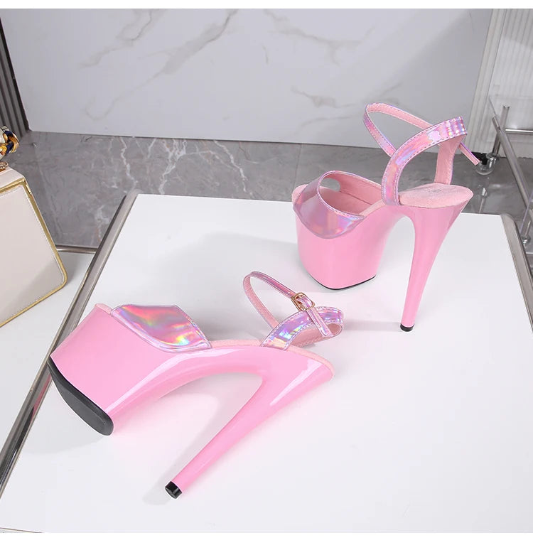 Women's Summer Shoes with Heels Sexy 17CM/7Inchs Platform Sandals Pole Dancing Fetish Erotic Stripper Shoes Luxury Laser Color