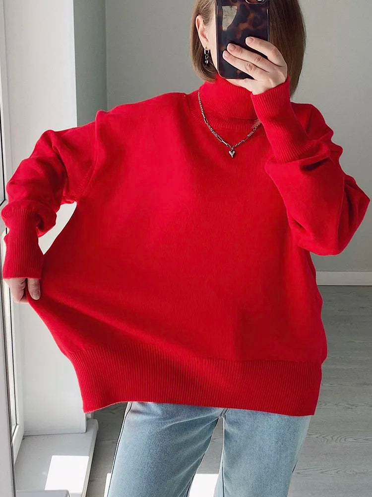 Basic Red Turtleneck Sweater Women Trends 2025 Winter Pullovers Oversize Sweater Woman Jumper Women's Turtleenck Sweaters Coffee
