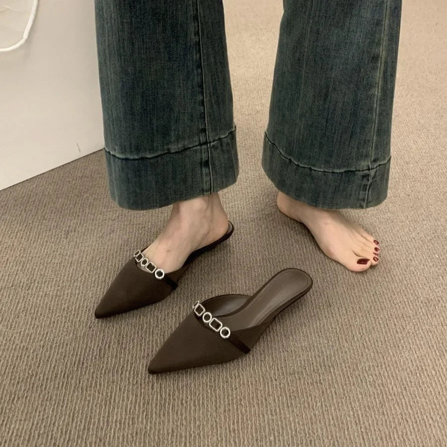 Sandalias De Mujer Verano 2025 Luxury Women's Sandals in Summer Design Pointed Low Heel Sexy Women's  Outdoor Muller Shoes.