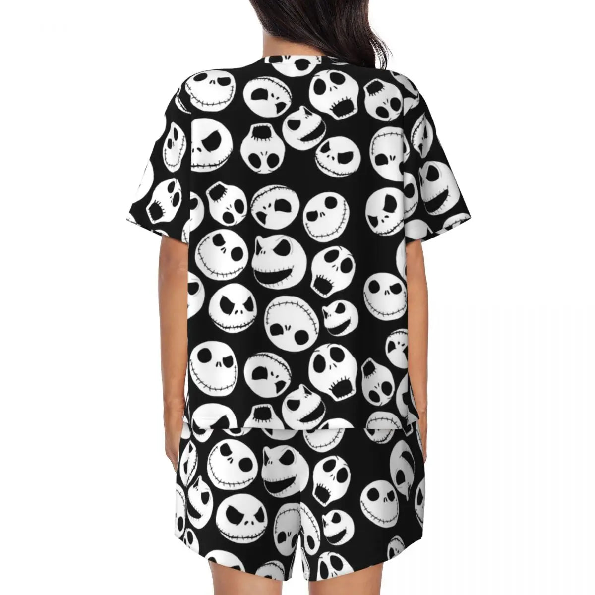 Women's Nightmare Before Christmas Jack Skellington Pajamas Set Printed 2 Piece Pjs Sets Short Sleeve Sleepwear Loungewear