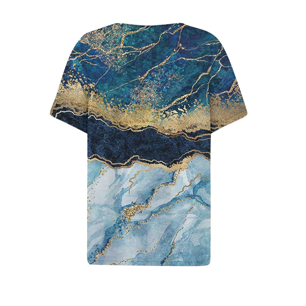 Summer Women T-Shirts 3D Fashion Print Gradient Harajuku T Shirt Oversized Tees for Ladies Clothing New Short Sleeve V-Neck Tops