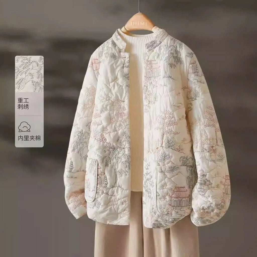 Women's Autumn Winter Tops Coat Cotton Clothes Embroidery Retro Slim Loose Design Soft Comfortable Trend New Versatile Niche