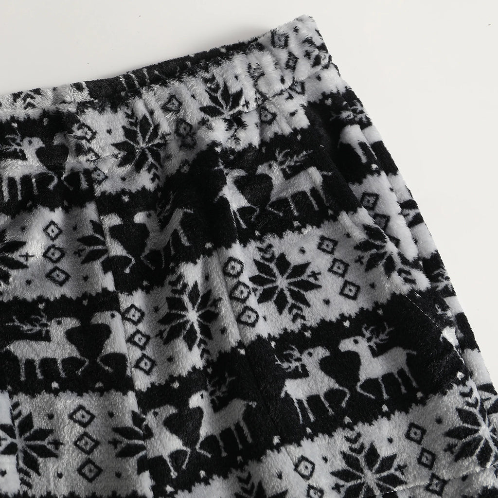 Women Christmas Printed Pajama Pants Winter Warm Soft Plush Sleep Pants Comfy Elastic Waist Home Clothes Bottoms with 2 Pockets