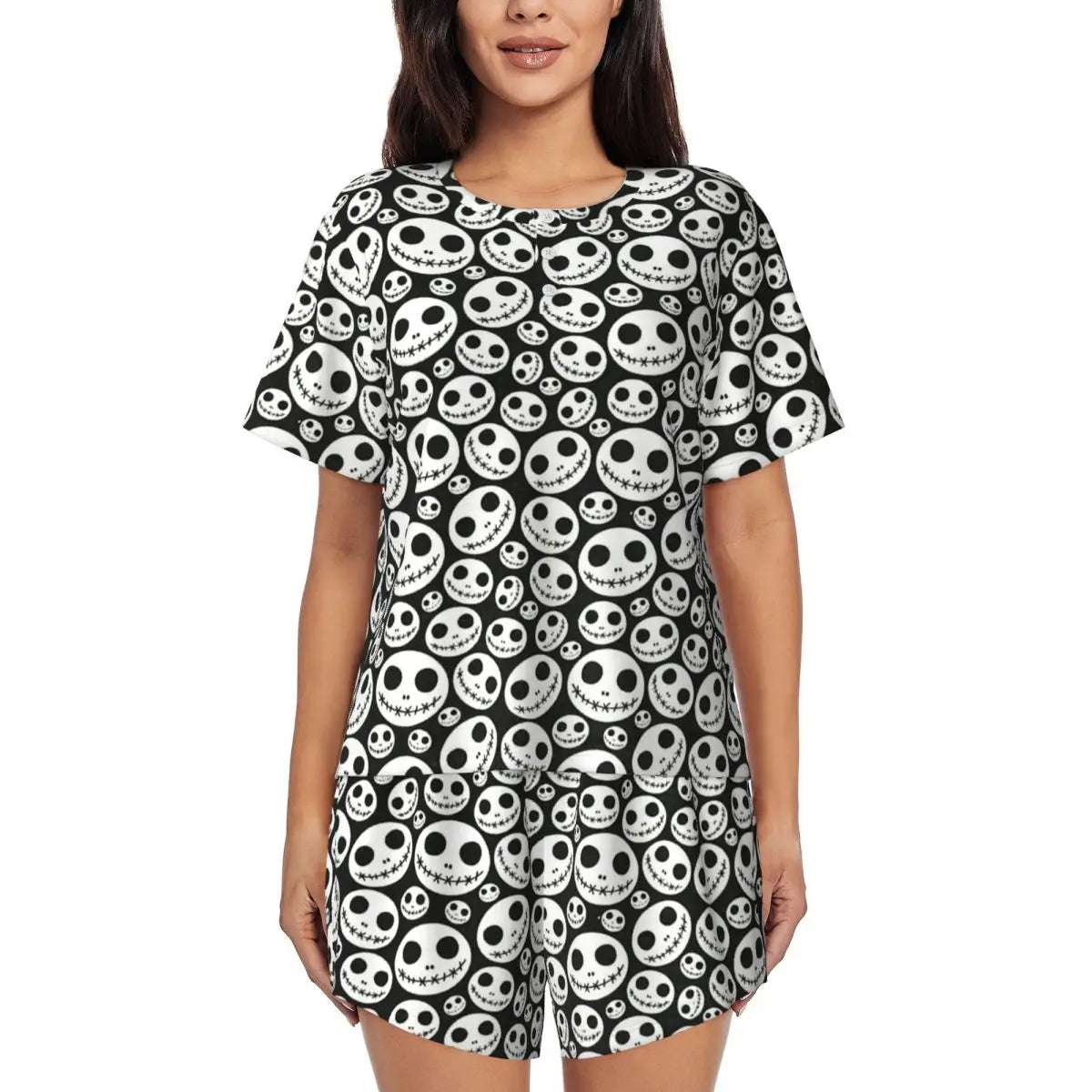 Women's Nightmare Before Christmas Jack Skellington Pajamas Set Printed 2 Piece Pjs Sets Short Sleeve Sleepwear Loungewear